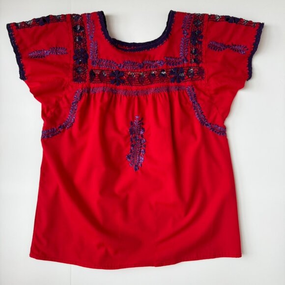El Interior Embroidered Blouse Red Purple Small | Mi Golondrina-Inspired - Picture 5 of 6